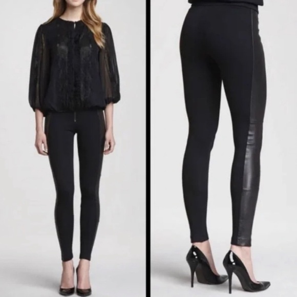 Alice + Olivia Black Leather Leggings - Picture 1 of 11
